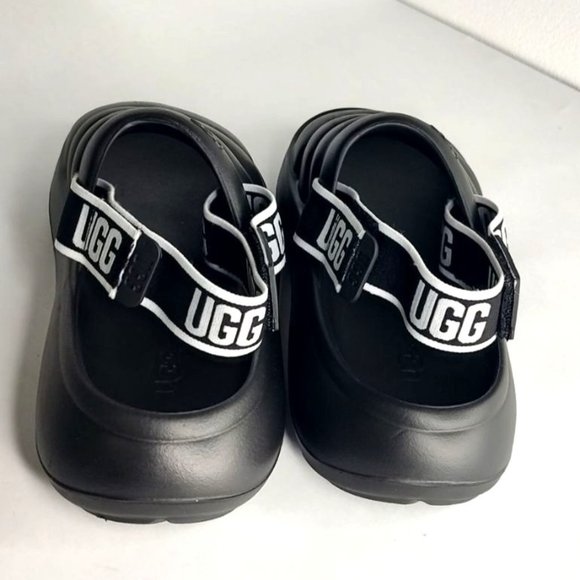 UGG Sport Yeah Sandals 9 Black Slides logo Print Backstrap - Picture 6 of 11